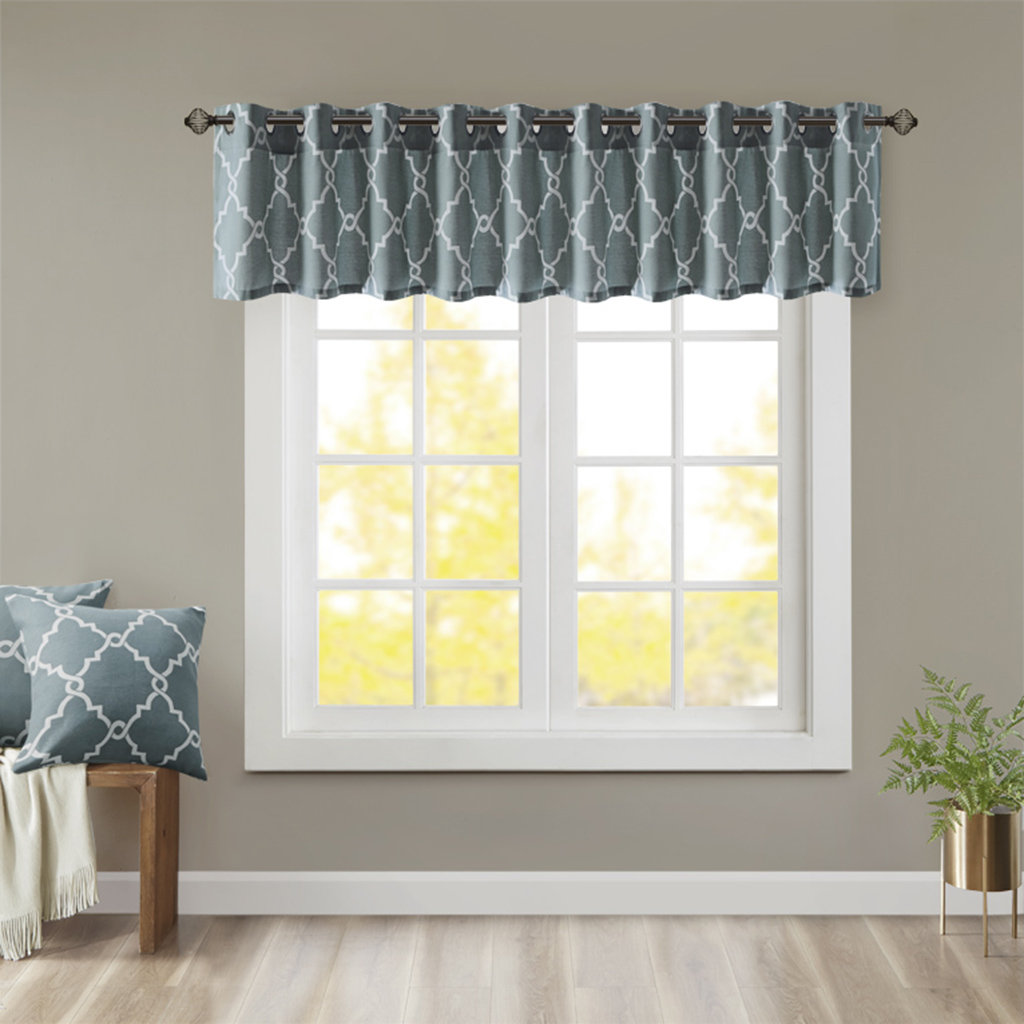 

Madison Park - Saratoga Fretwork Print Grommet Top Window Valance - Blue - 50x18
