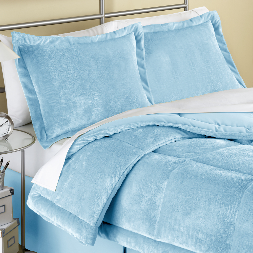 

On Your Own - Microfur Comforter Mini Set - Blue - Full/Queen