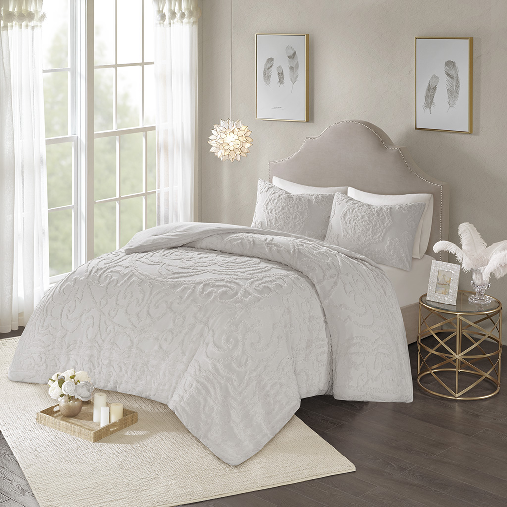 

Madison Park - Laetitia 3-Piece Tufted Cotton Chenille Medallion Comforter Set - Grey - King
