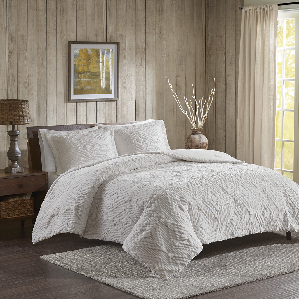 

Woolrich - Teton Embroidered Plush Coverlet Set - Ivory - Full/Queen