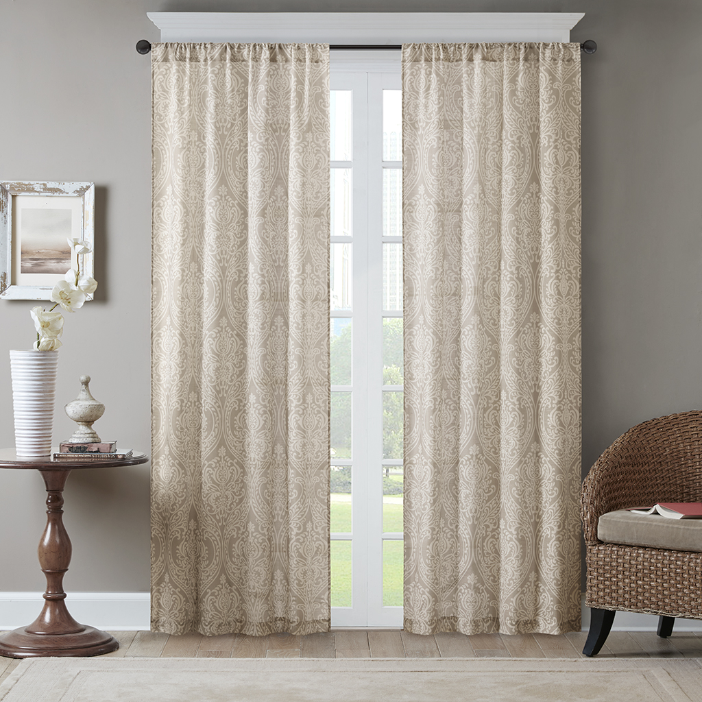 

Bombay - Damask Window Curtain Pair - Natural - 84" Panel