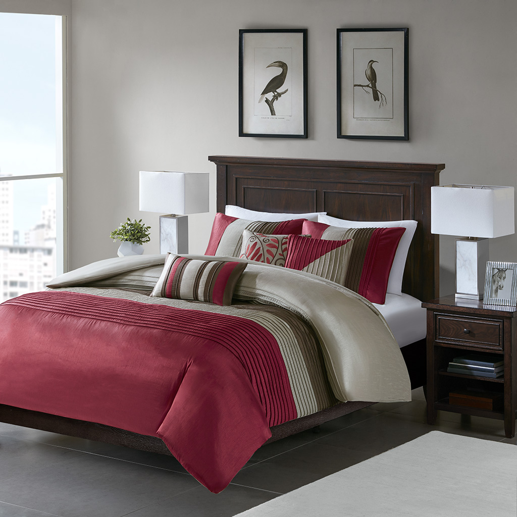 

Madison Park - Amherst 6 Piece Duvet Cover Set - Red - Full/Queen