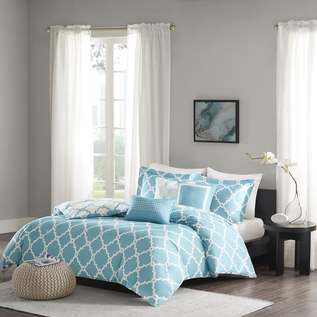 

Madison Park - Merritt 6 Piece Reversible Duvet Cover Set - Aqua - Full/Queen