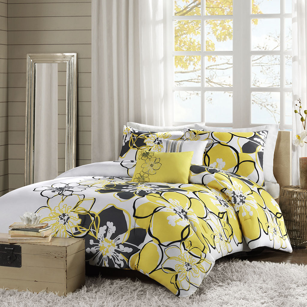 

Mi Zone - Allison Comforter and Decorative Pillows Set - Yellow - Twin/Twin XL