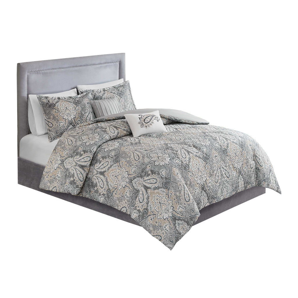 

Madison Park - Jada 5 Piece Cotton Comforter Set - Neutral - Full/Queen