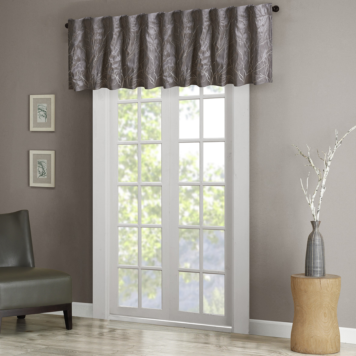 

Madison Park - Andora Faux Silk Embroidered Window Valance - Charcoal - 50x18