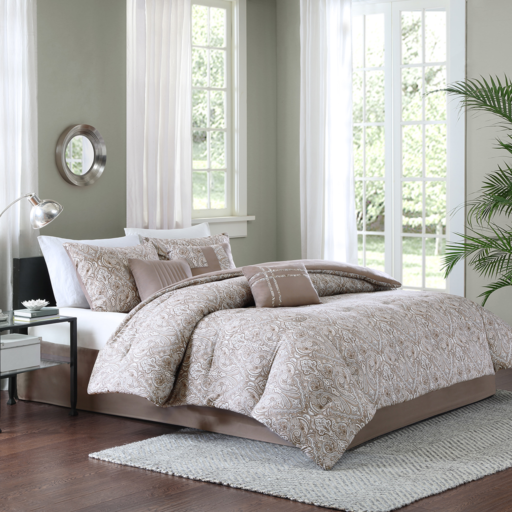 

Home Essence - Stafford 7 Piece Comforter Set - Taupe - Queen