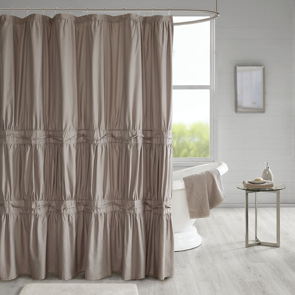 

510 Design - Ciera Solid Ruched Shower Curtain with Liner - Taupe - 72x72