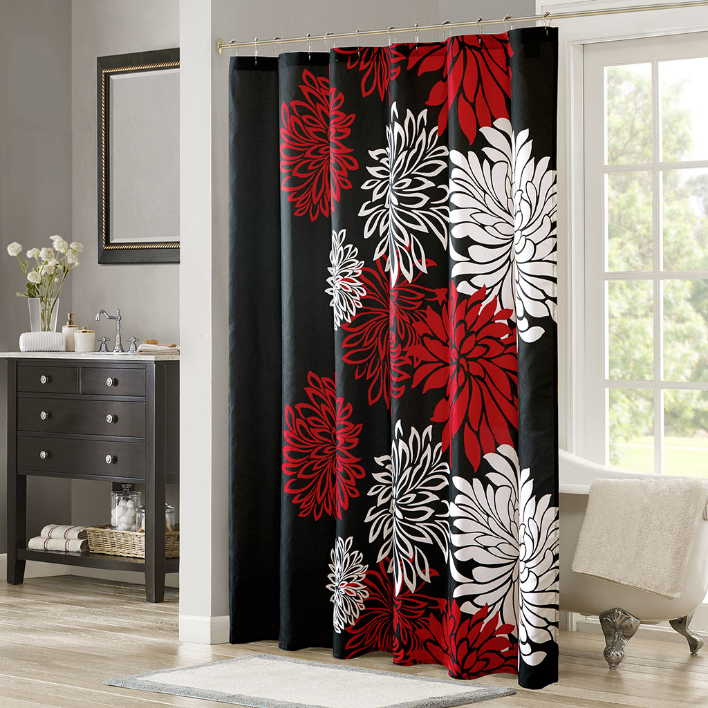 

Comfort Spaces - Enya Printed Floral Shower Curtain - Red/Black - 72x72