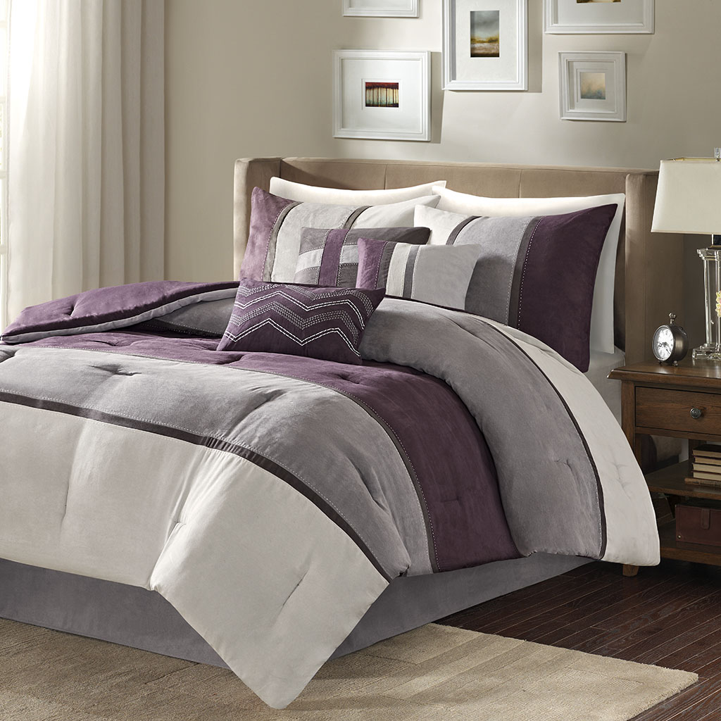 

Madison Park - Palisades 7 Piece Faux Suede Comforter Set - Purple - Queen