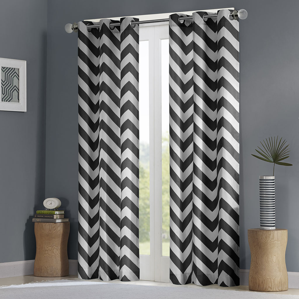 

Intelligent Design - Libra Chevron Window Curtain Pair - Black - 63" Panel
