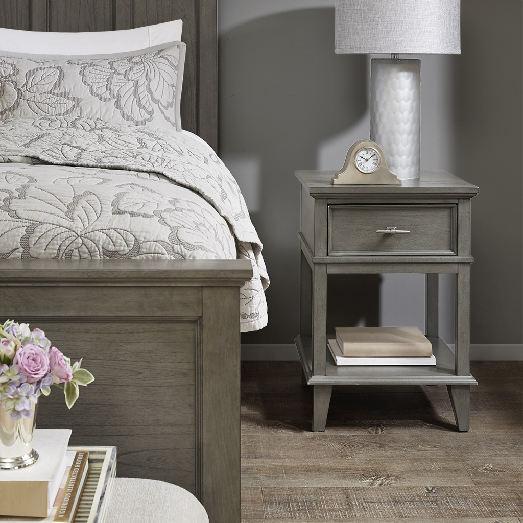 

Madison Park Signature - Yardley Classic Nightstand with Drawer and Lower Shelf - Reclaimed Grey - See below