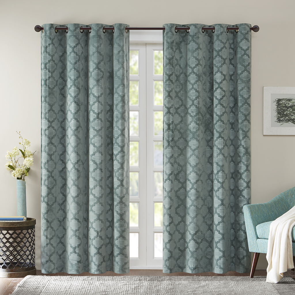 

Madison Park - Fretwork Window Curtain Pair - Blue - 95" Panel