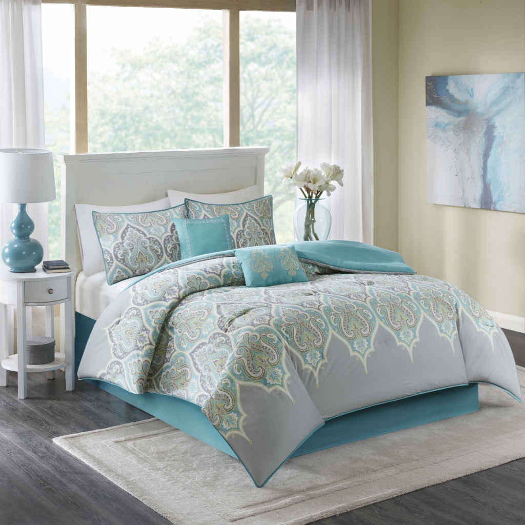 

Comfort Spaces - Mona Cotton Printed 6 Piece Duvet Set - Grey - Queen