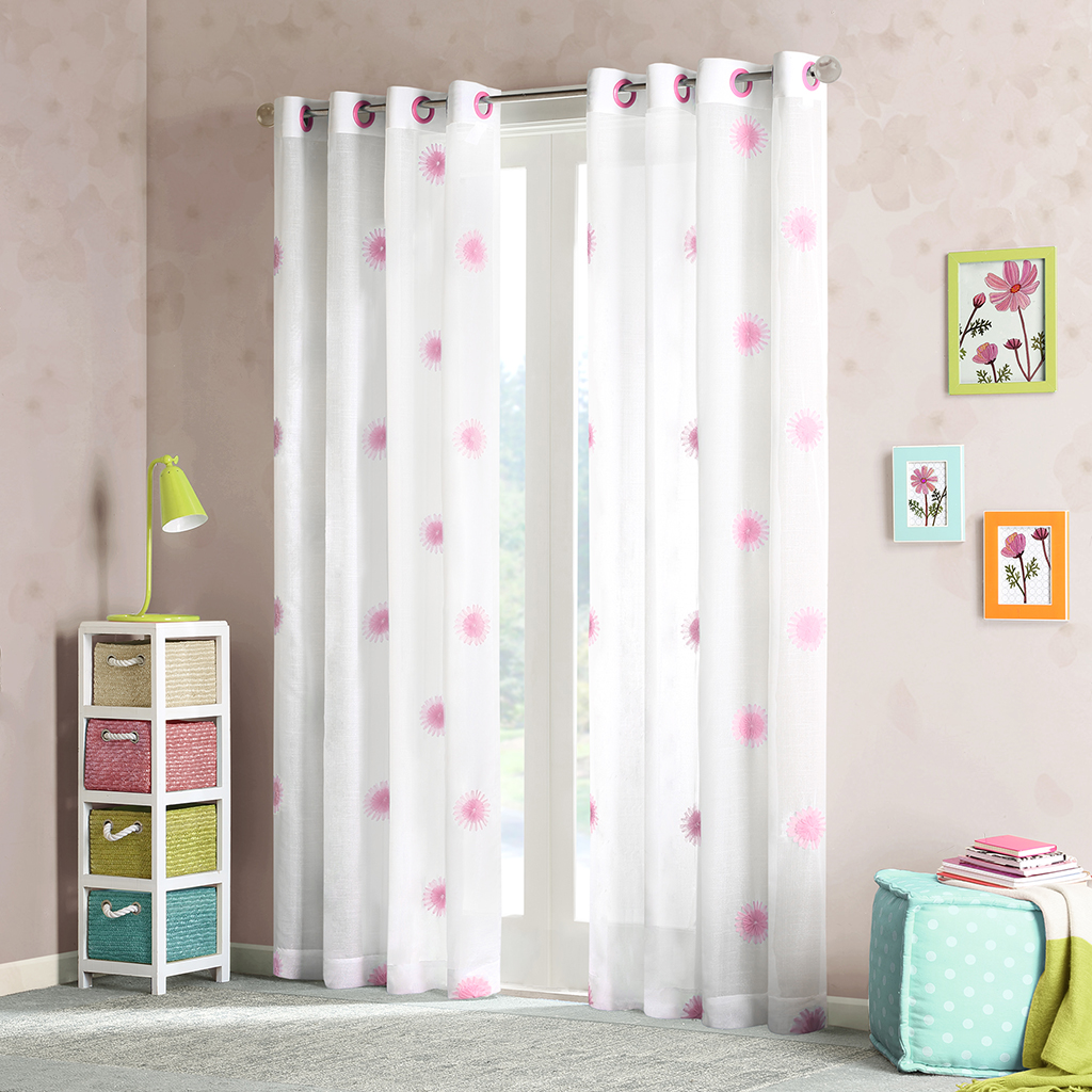 

Mi Zone - Daisey Flower Embroidered Sheer Curtain - Pink - 84" Panel