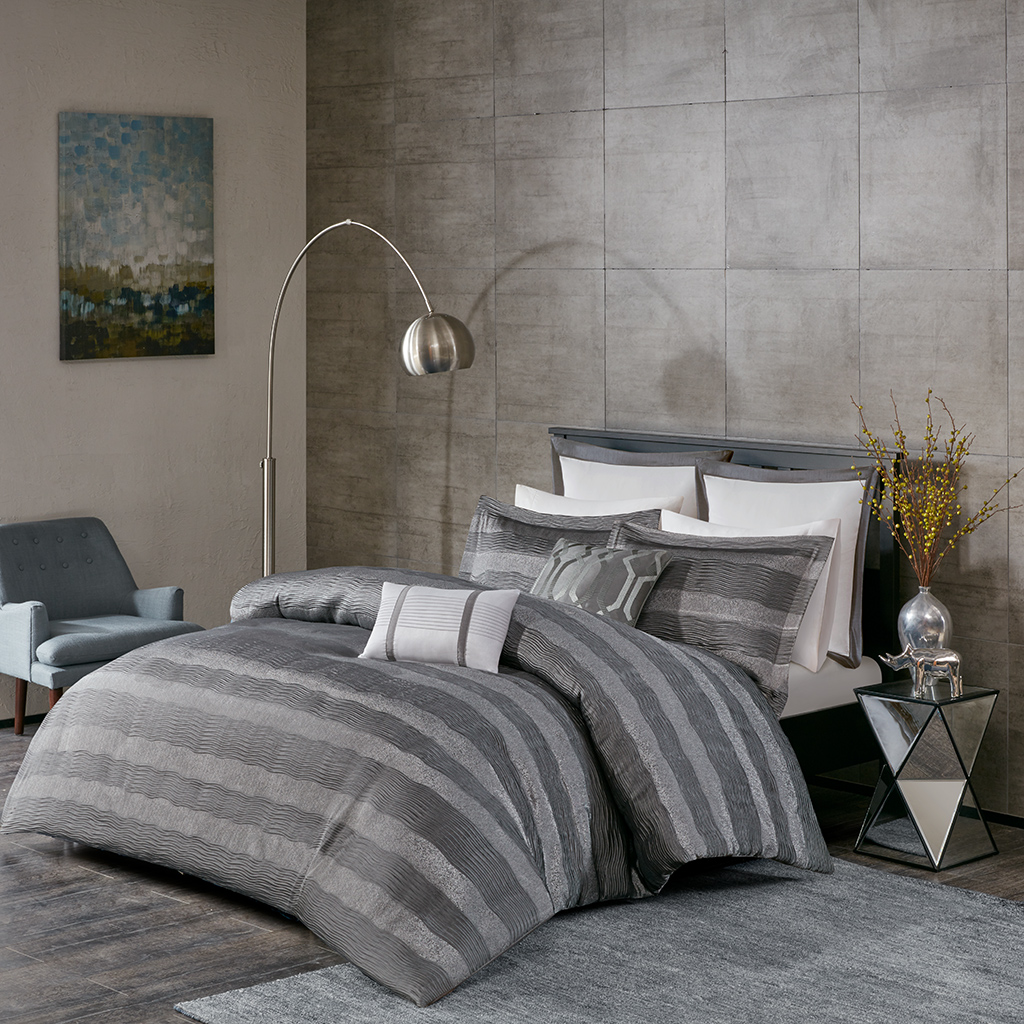 

Madison Park - Slone 7 Piece Duvet Cover Set - Grey - King/Cal King