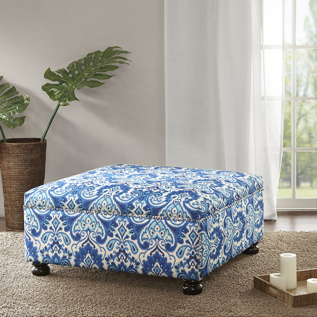 

Madison Park - Carlyle Cocktail Square Ottoman - Blue Multi - See below