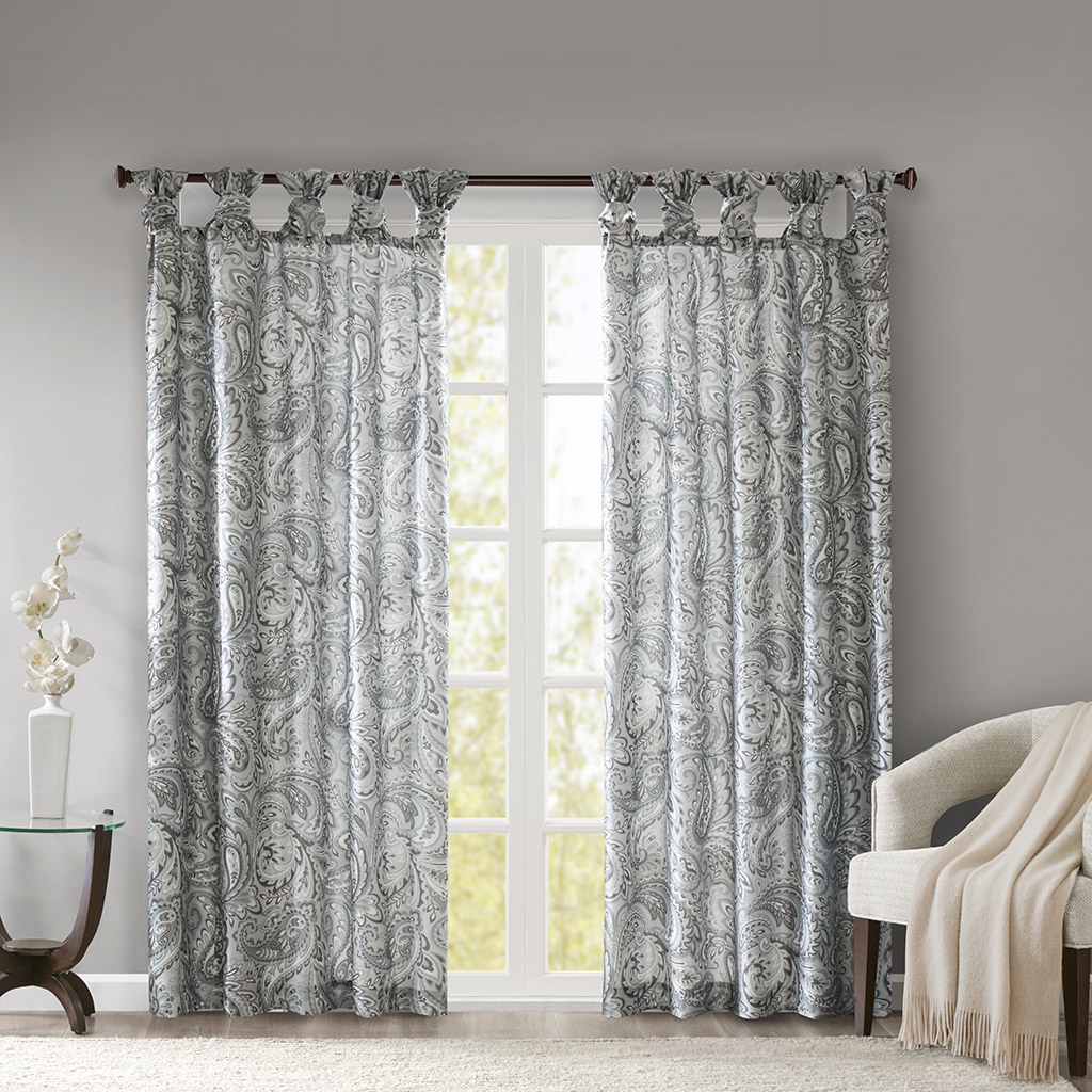 

Madison Park - Yvette Twist Tab Paisley Printed Window Panel - Grey - 50x95