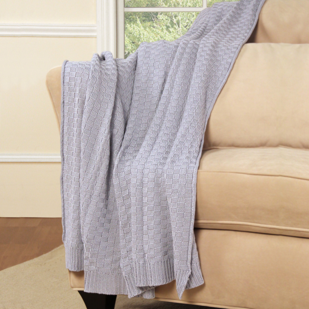 

Main Street - Cottage Basket Weave Knitted Throw - Blue - 50x60