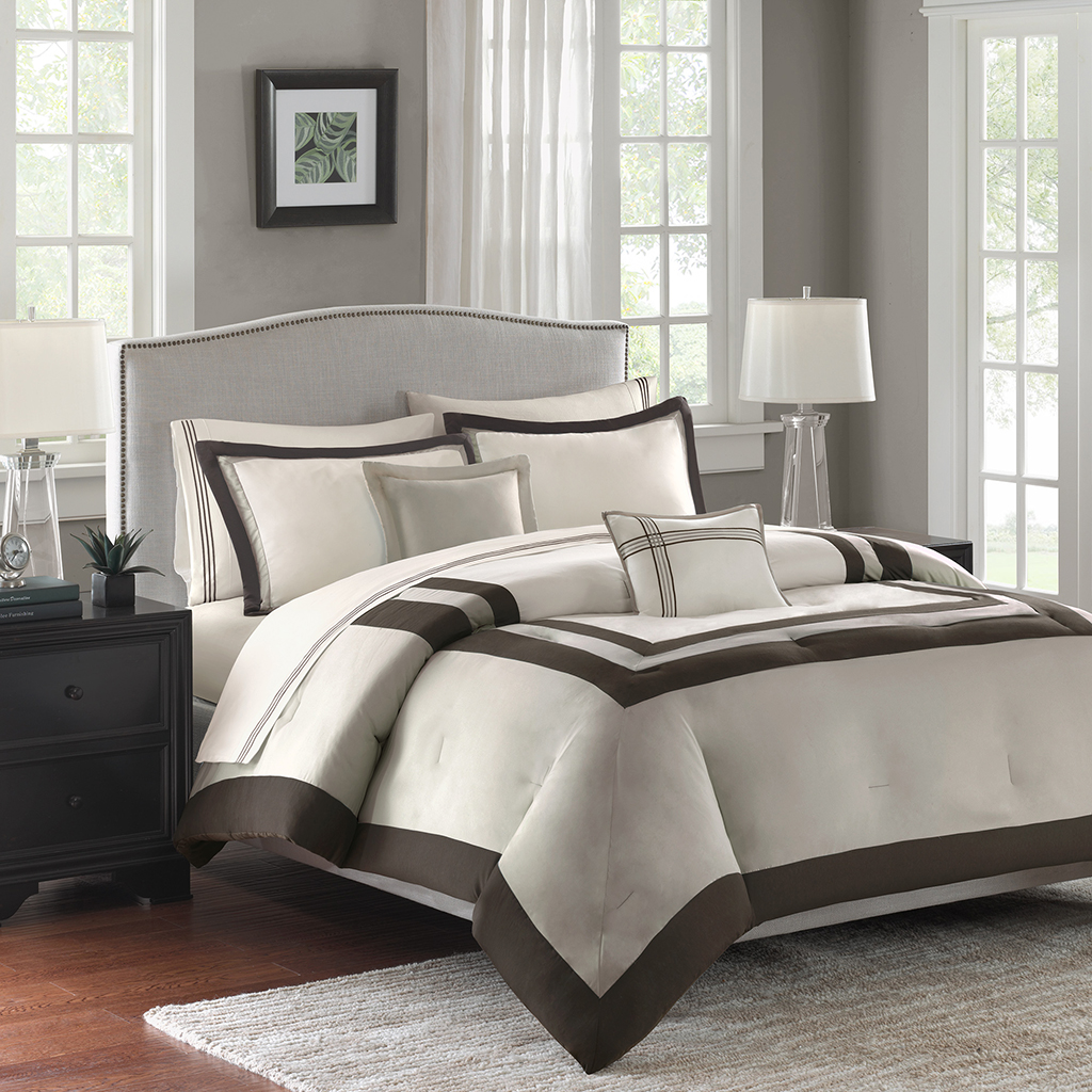 

Madison Park - Hotel 5 Piece Cotton Comforter Set - Taupe - Full/Queen