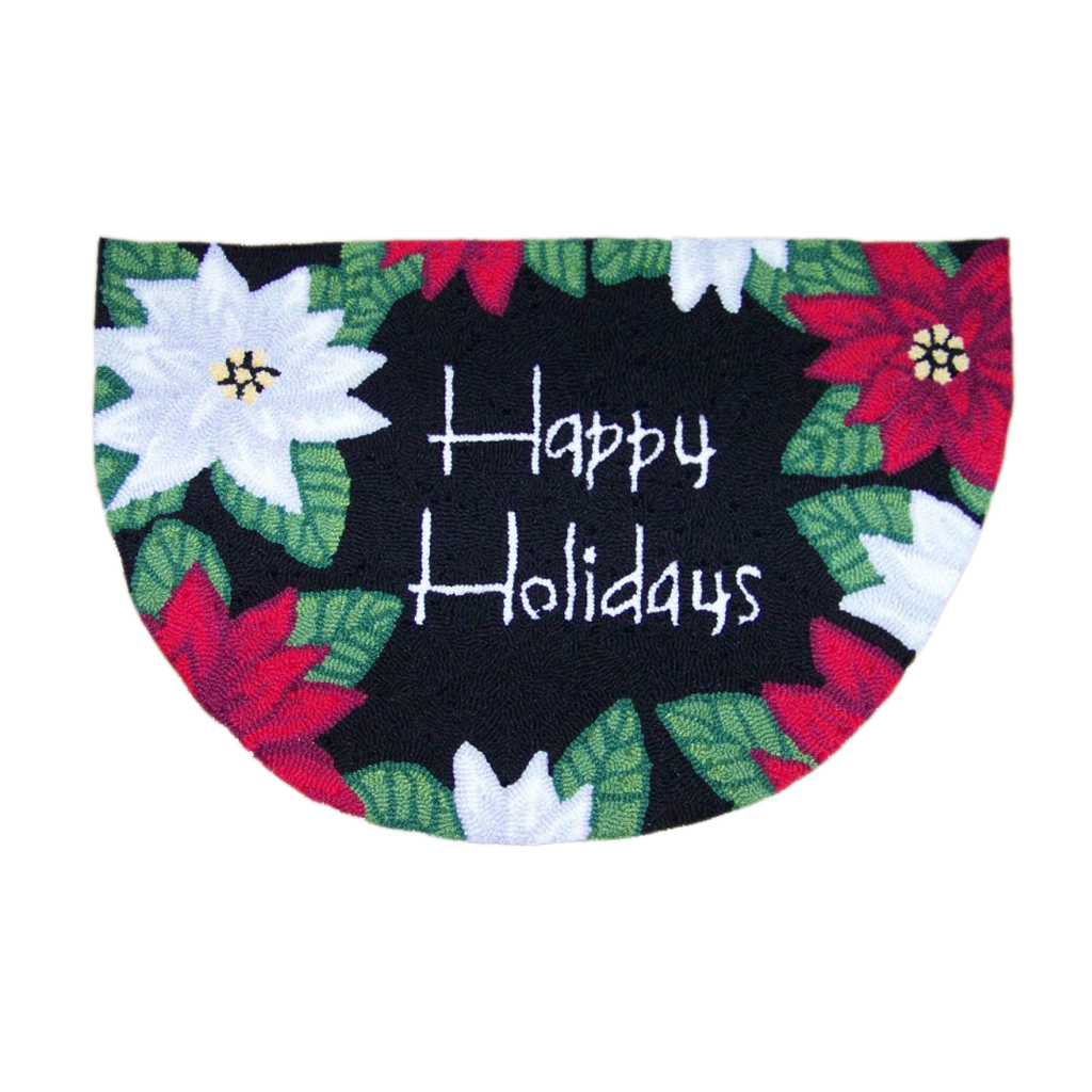 

Main Street - Poinsettia Holiday Hand Hooked Rug - Black - See below