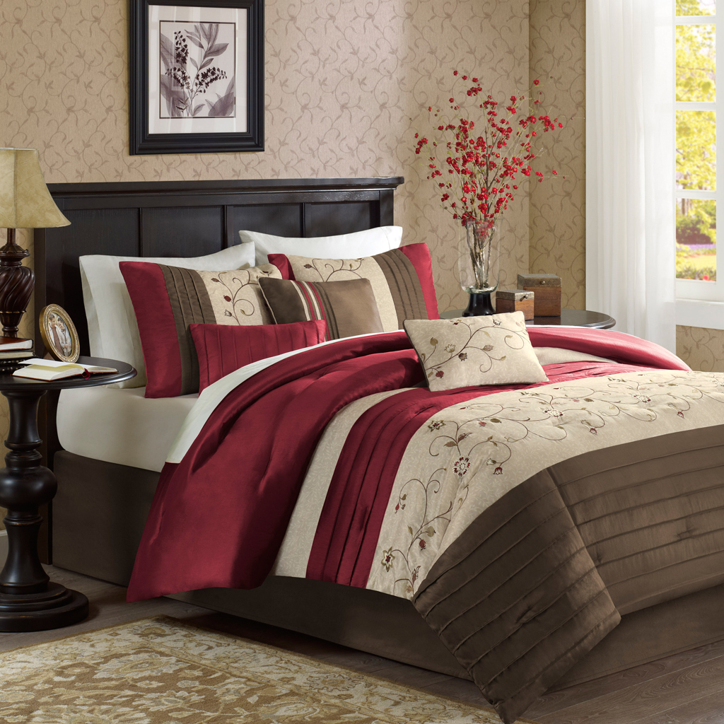 

Madison Park - Serene Embroidered 6 Piece Duvet Cover Set - Red - King/Cal King