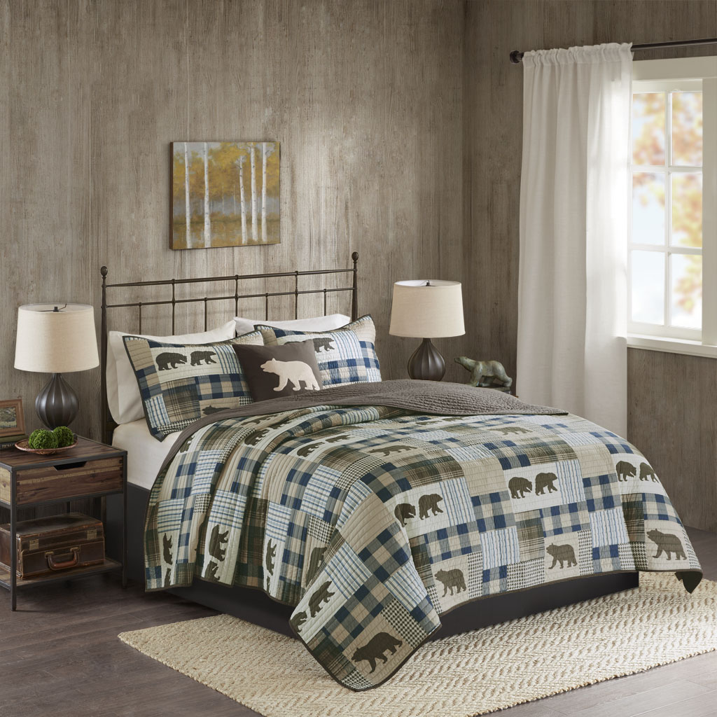 

Woolrich - Twin Falls Oversized 4 Piece Quilt Set - Brown/Blue - Full/Queen