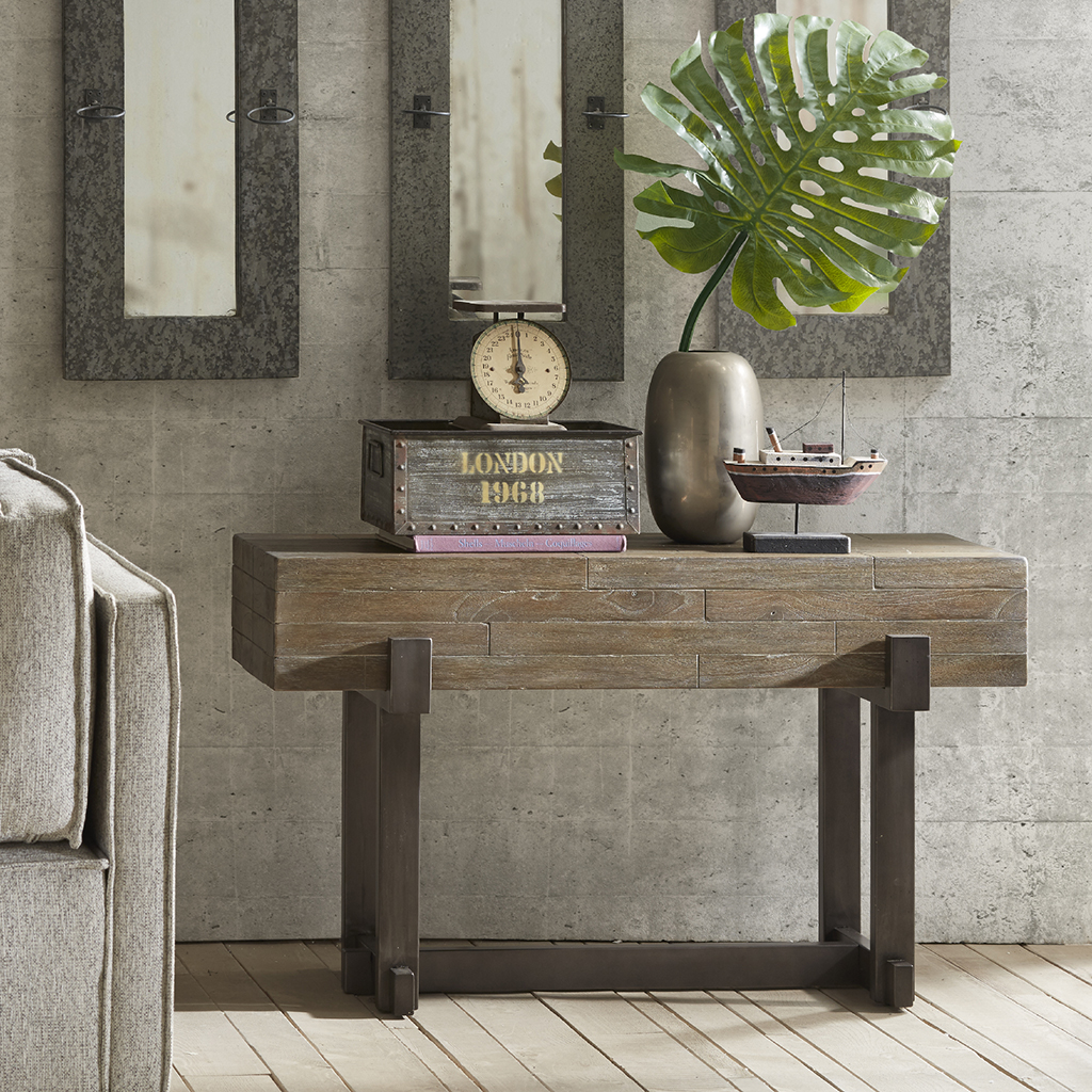 

INK+IVY - Timber Console Table - Reclaimed Brown/ Gun Metal - See below