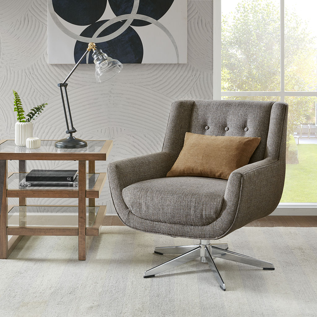 

INK+IVY - Nina Swivel Lounge Chair, Star Based Swivel - Brown Multi - See below
