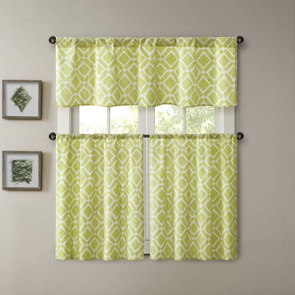 

Madison Park - Delray Poly Cotton Twill Printed Diamond Kitchen Tier Set - Green - 30x24