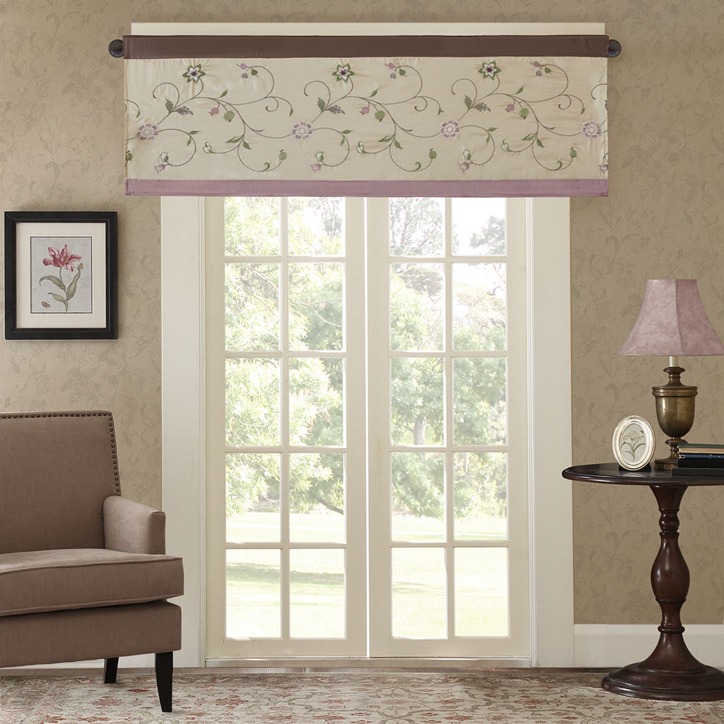 

Madison Park - Serene Embroidered Window Valance - Purple - 50x18