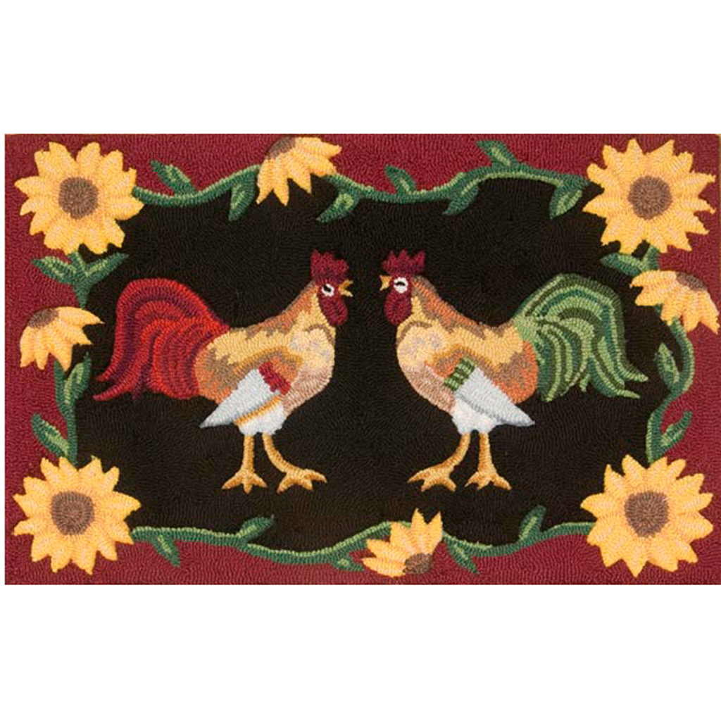 

Square 9 - Open House - Rooster Hand Hooked Rug - Black - 27x45