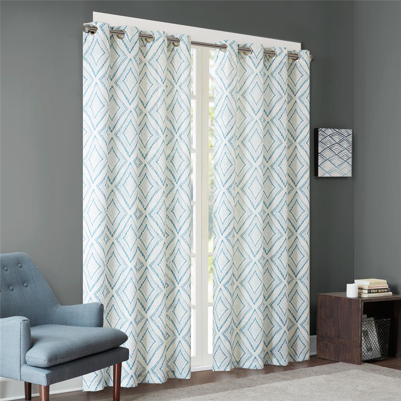 

INK+IVY - Bas Printed Etched Diamond Panel - Aqua - 84" Panel