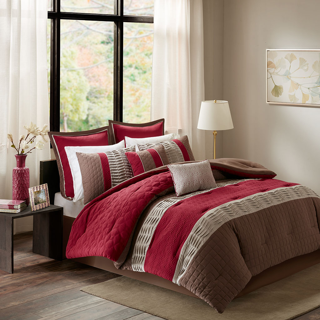 

Madison Park - Roslynn 8 Piece Comforter Set - Red - Queen