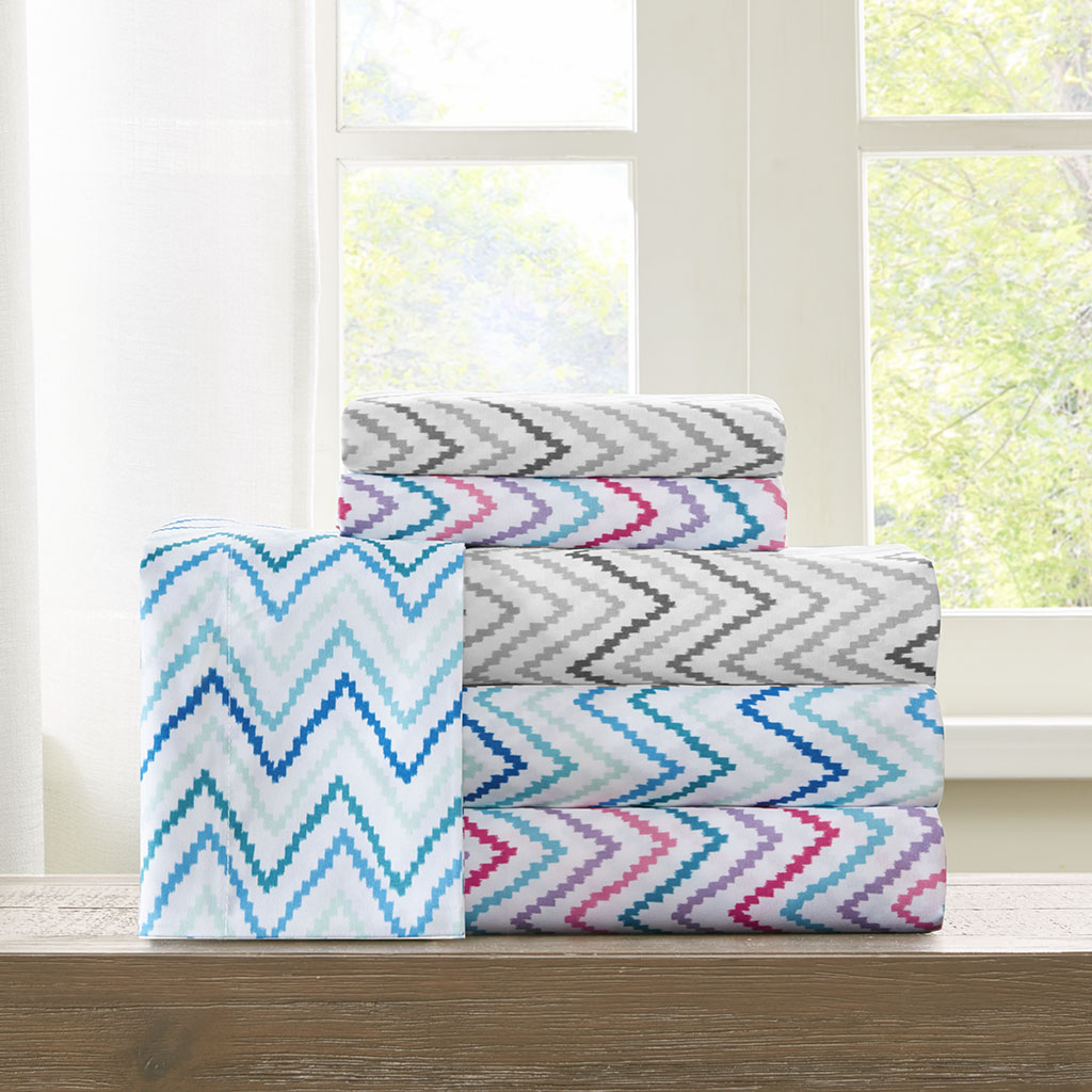 

Intelligent Design - Multicolor Chevron Microfiber Printed Sheet - Pink/Teal - Queen