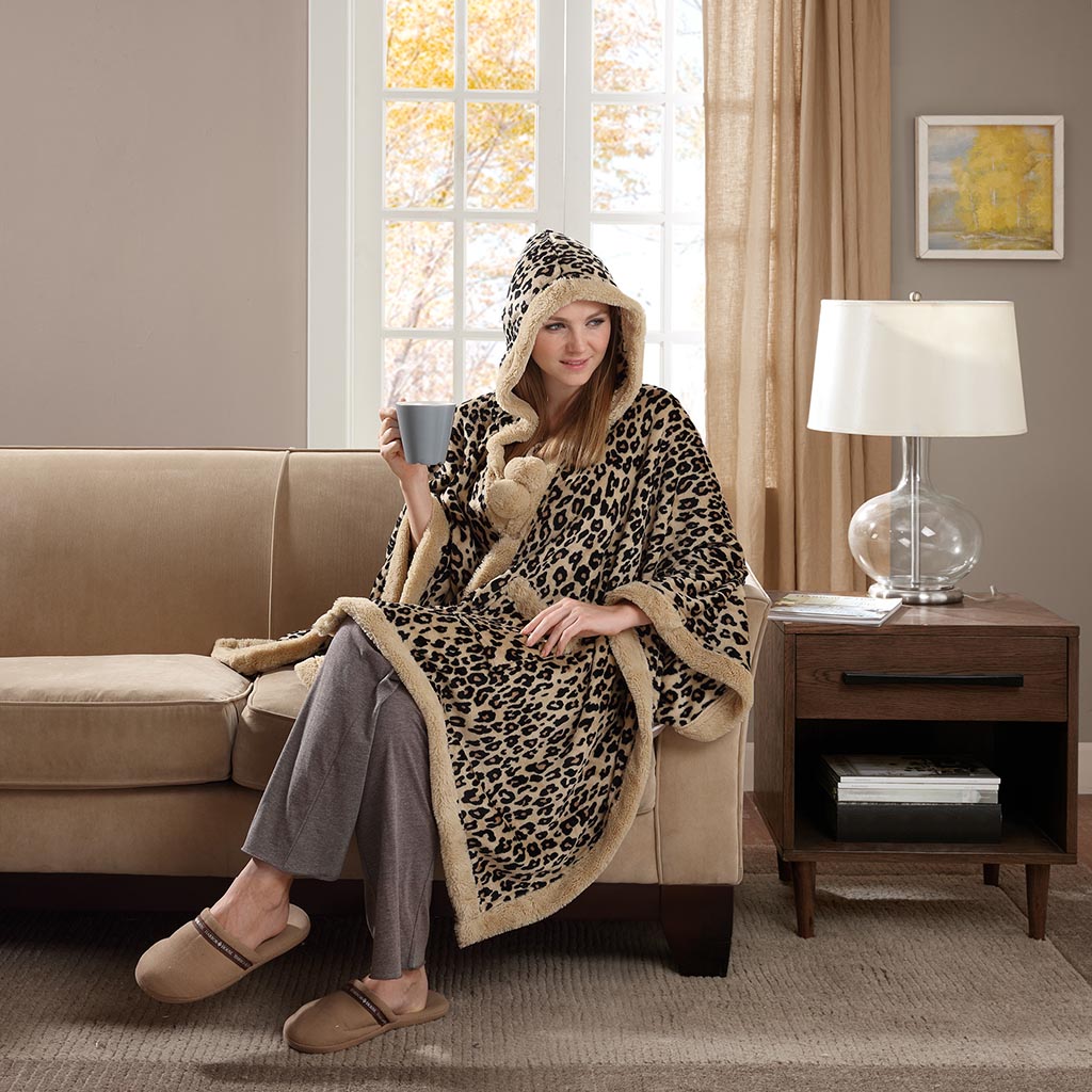 

Premier Comfort - Micro Velour Hoodie Angel Wrap - Tan - 58x72