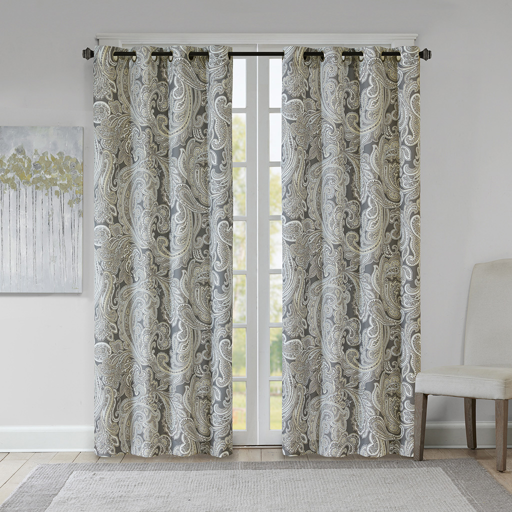 

Madison Park - Ronan Cotton Printed Paisley Panel - Grey - 63" Panel
