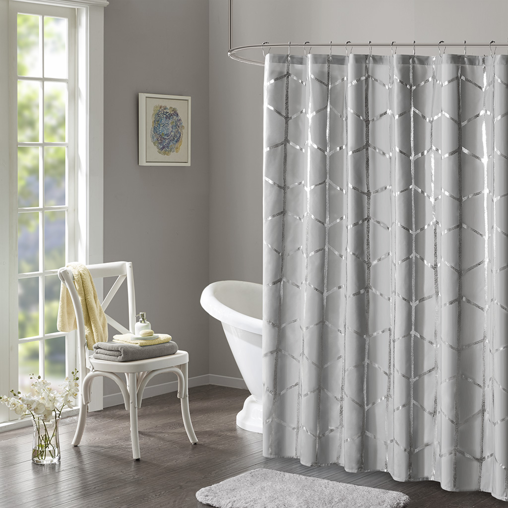 

Intelligent Design - Raina Printed Metallic Shower Curtain - Grey/Silver - 72x72