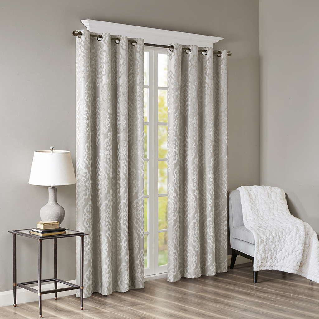 

SunSmart - Mirage Knitted Jacquard Damask Total Blackout Grommet Top Curtain Panel - Grey - 50x95