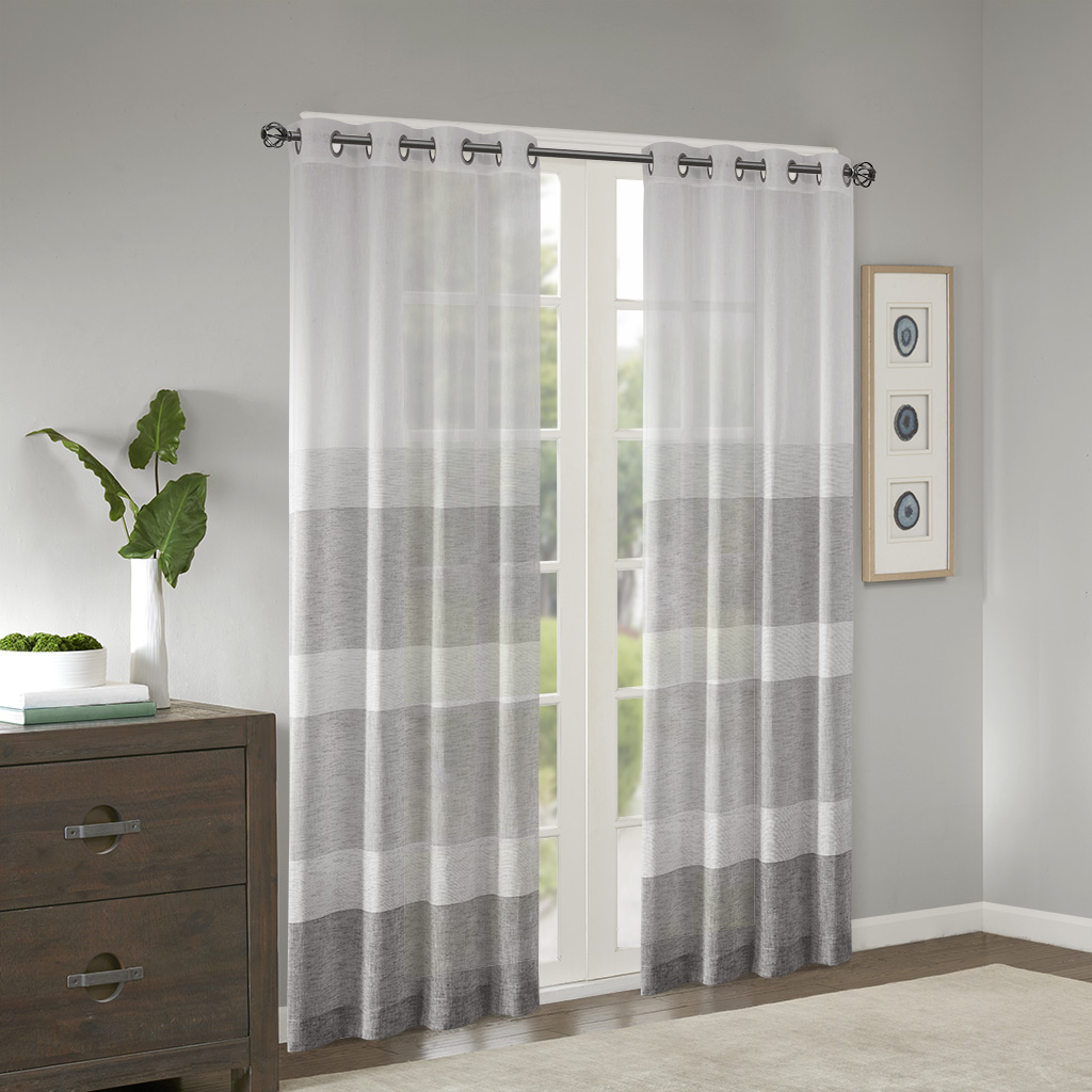 

Madison Park - Hayden Woven Faux Linen Striped Window Sheer - Grey - 50x84