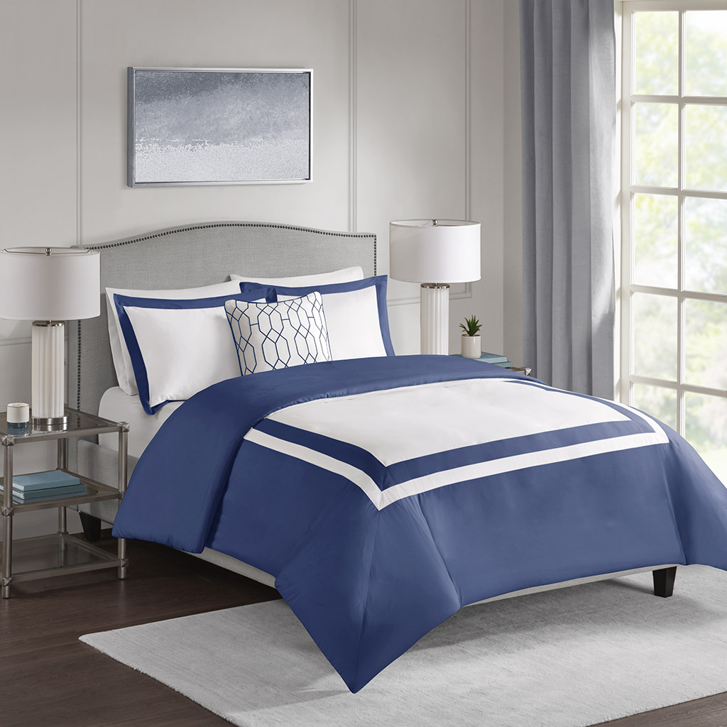

510 Design - Carroll 4 Piece Duvet Set - Navy - Full/Queen