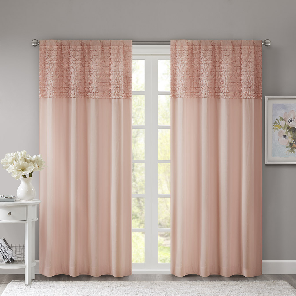 

Madison Park - Bessie Cotton Horizontal Ruffle Curtain - Pink - 84" Panel