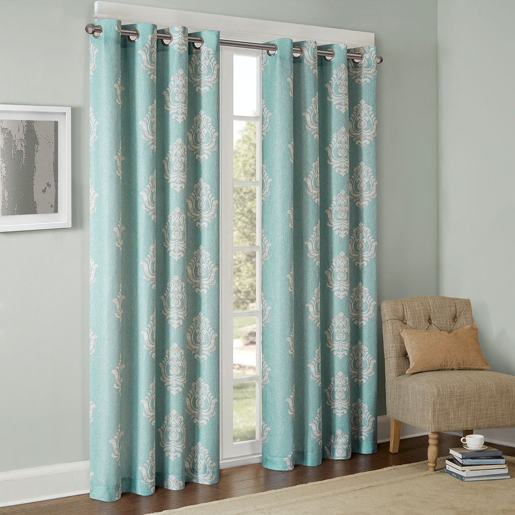 

Madison Park - Montclair Texture Damask Printed Curtain - Aqua - 95" Panel
