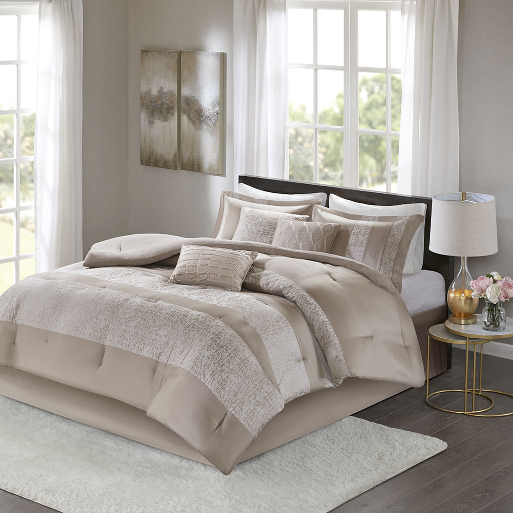 

Madison Park - Ava 7 Piece Chenille Jacquard Comforter Set - Taupe - Queen