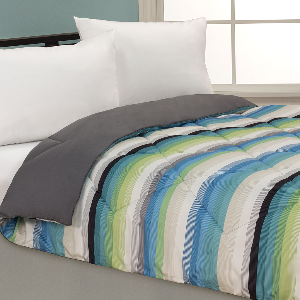 

Main Street - Ombre Stripe Brushed Microfiber Printed Comforter - Blue - Full/Queen