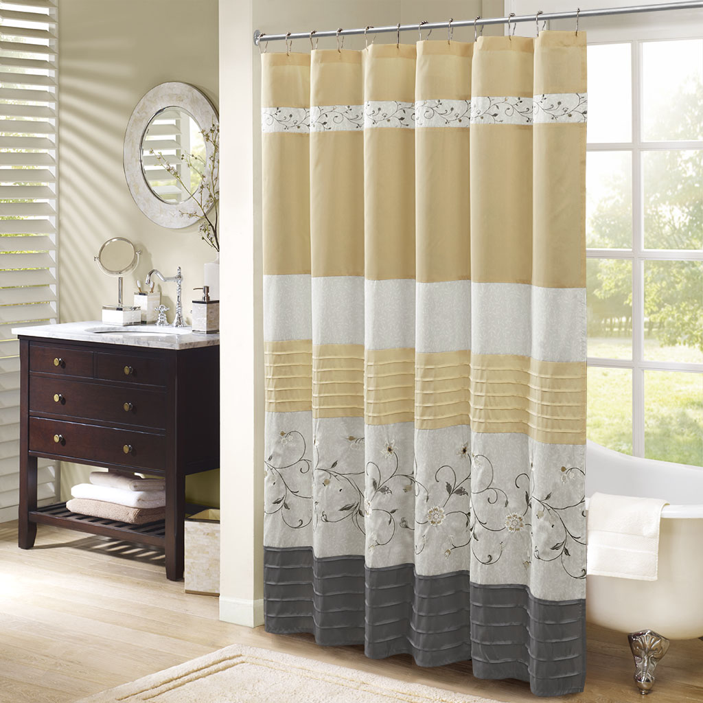 

Madison Park - Serene Faux Silk Embroidered Floral Shower Curtain - Yellow - 72x72