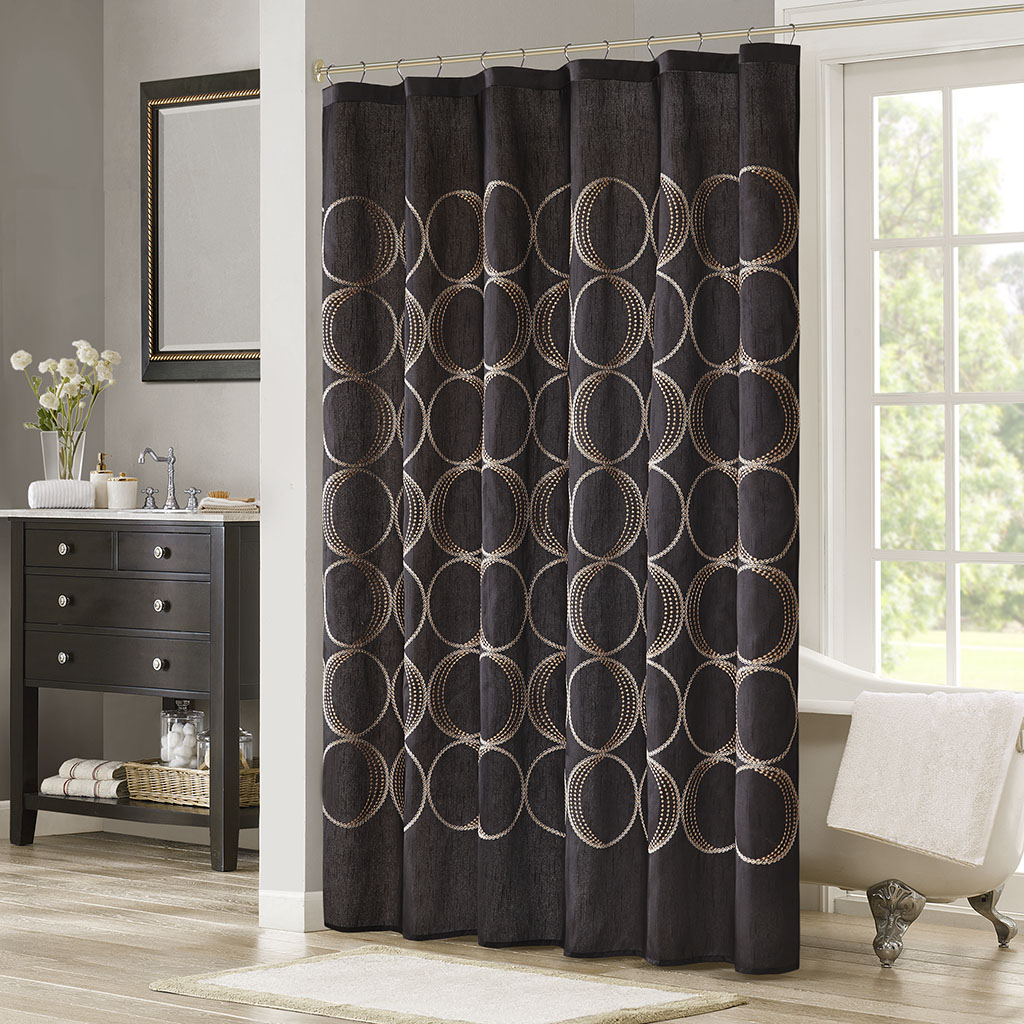 

Madison Park - Tamia Embroidered Shower Curtain - Black - 72x72