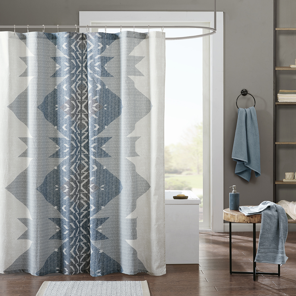 

INK+IVY - Nova Cotton Printed Shower Curtain - Blue - 72x72