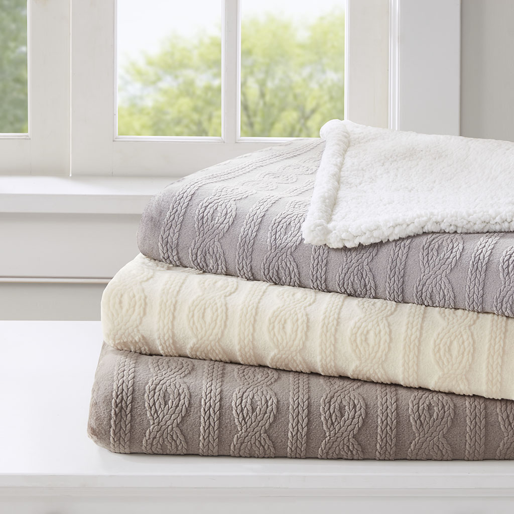 

Madison Park - Hayes Plush to Berber Throw - Tan - 50x60
