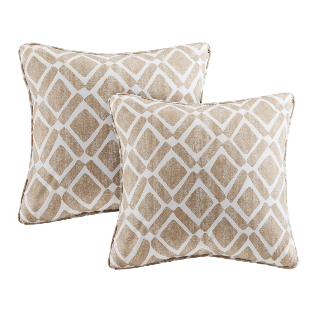 

Madison Park - Delray Diamond Printed Square Pillow Pair - Tan - 20x20